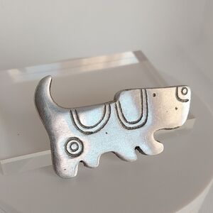 Whimsical Pewter Artisan Dog Brooch Pin